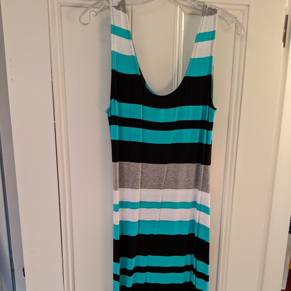 Blue striped maxi dress